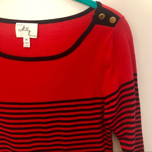 Milly Red Striped Sweater Gold Button Detail - Picture 2 of 7